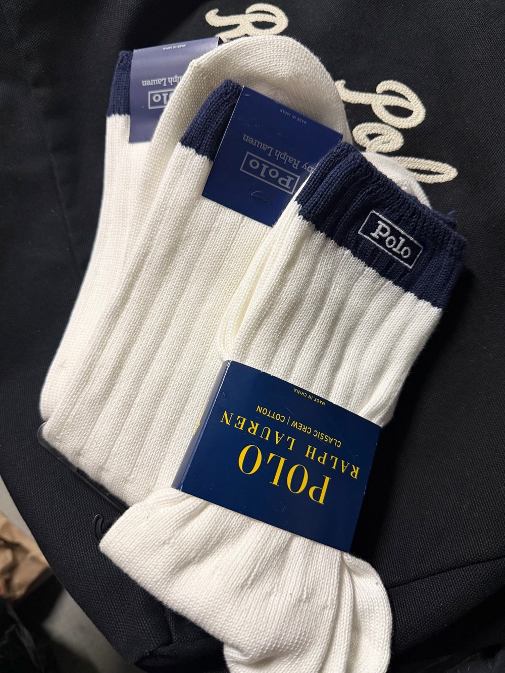 Polo Ralph Lauren White Crew Socks with Navy Cuffs